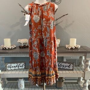 Beachlunchlounge Rust and White Floral Dress